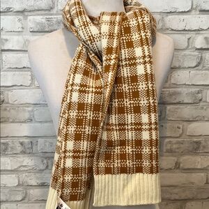 Timberland plaid Knit Scarf in Cream and Tan 60 inch long